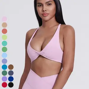 Women Front Twist Cross Back Bra Custom Logo Sportswear Gym Fitness Wear Yoga Tops Sports Bra