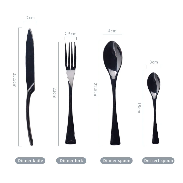 product fenn wholesale luxury 4pcs stainless steel flatware knife spoon and fork set mirror silver black color hotel wedding cutlery set-56