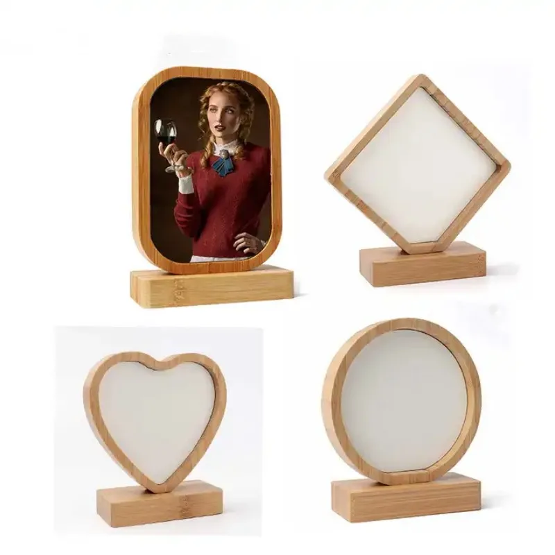 DIY Design Bamboo Photo Frame Sublimation Round Rectangle Shapes with Magnet Stand for Gift Giving