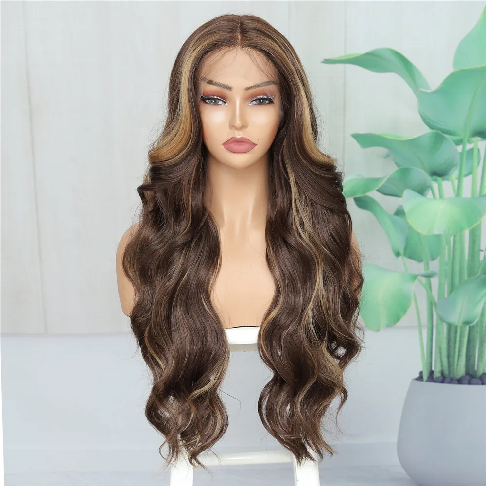 Hot Highlight Synthetic Wigs Cheap Wholesale Glueless Wig Deep Wave ...