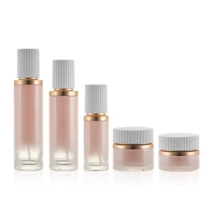 Luxury 30ml 50ml Pink Skincare Cosmetics Packaging Face Cream/lotion Glass Dropper Essential Oil Bottles Cosmetic Bottle Sets