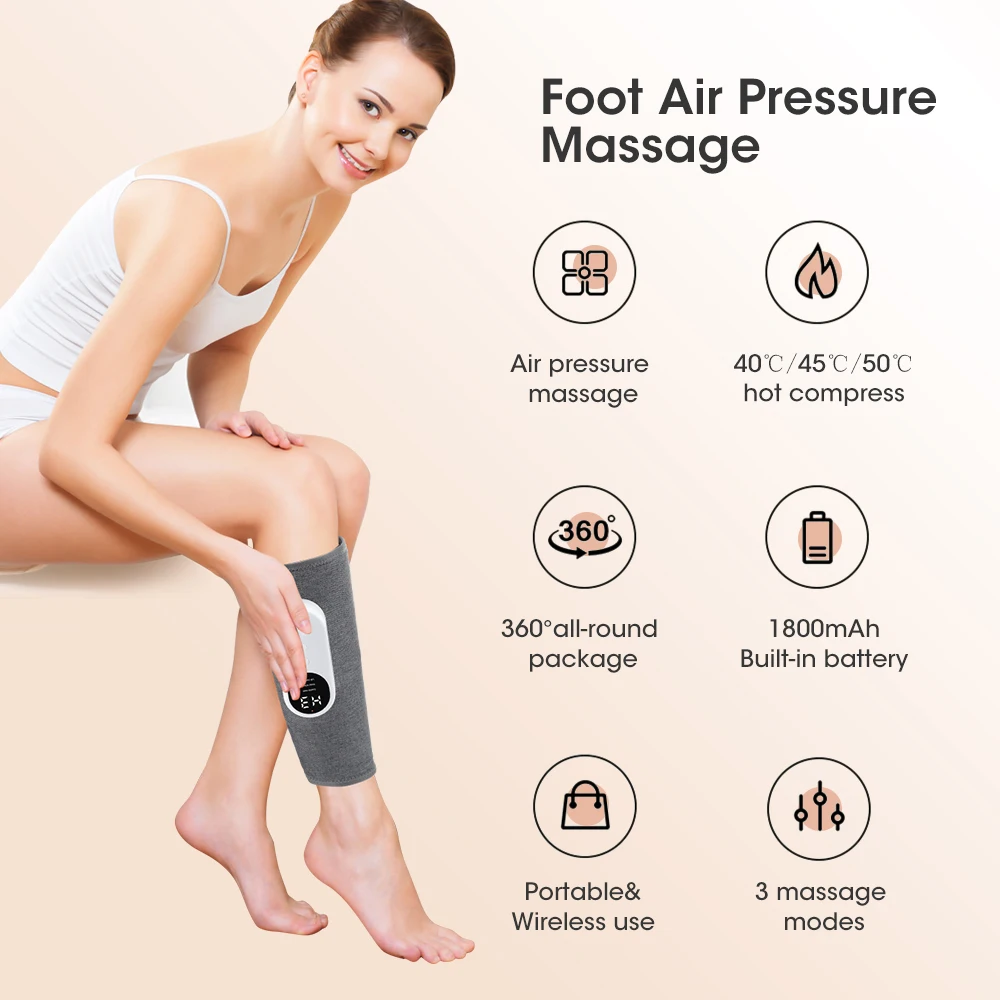 Cordless Rechargeable Circulation and Relaxation Electric Heating Foot Calf Massager Air Compression Leg Massager