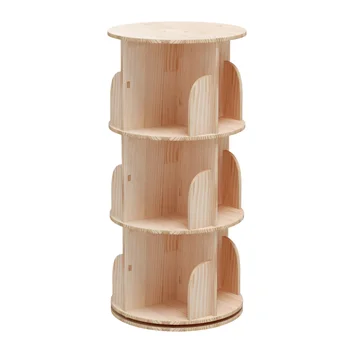 360 4-Tier Wooden Small Design Children Baby Storage Rack Rotating Revolving Modern Living Room & Bedroom Bookcase Organizer