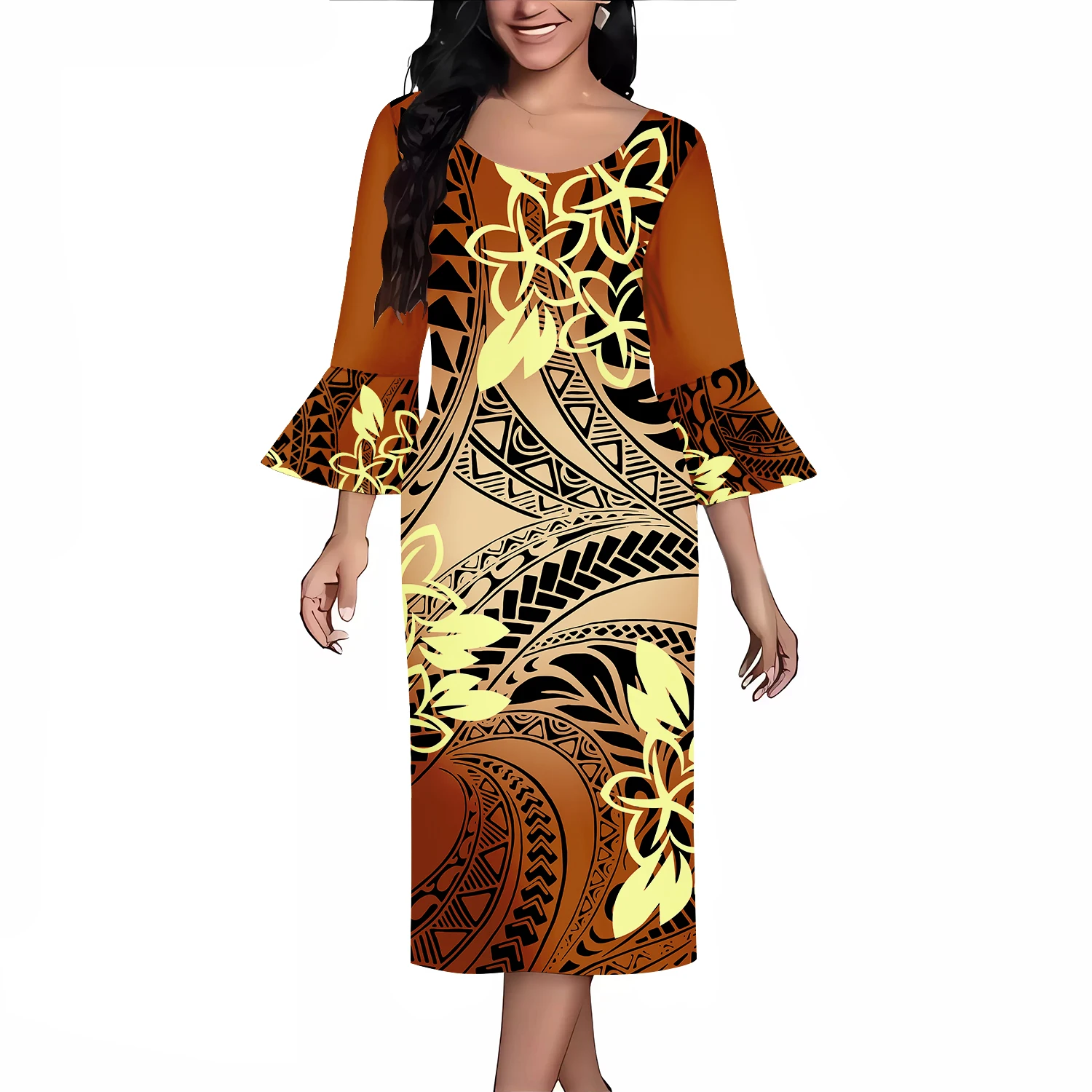 Wholesale Price Custom Polynesian Hawaii Tribal Design Women Clothing Large Size 8XL Long Bell Sleeve Loose Casual Dresses Wholesale Price Custom Polynesian Hawaii Tribal Design Women Clothing Large Size 8XL Long Bell Sleeve Loose Casual Dresses