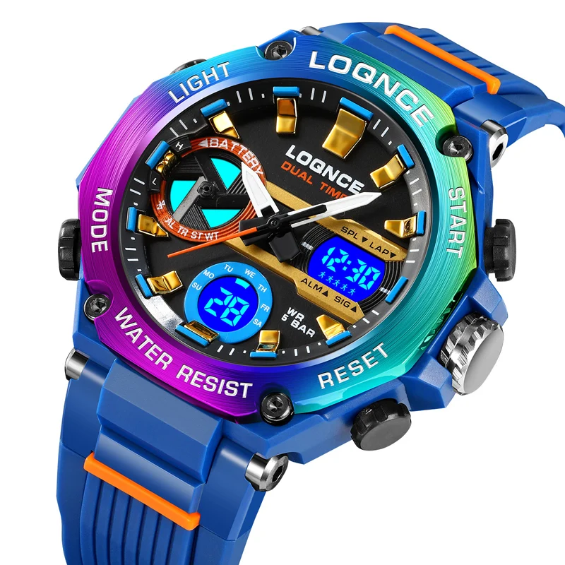 LOQNCE Colorful Sports Wristwatch Multi Functional Dual Display Luminous Digital Watches Waterproof Silicone Strap Watch