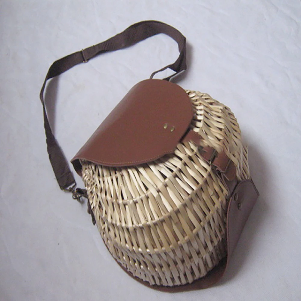 Small wicker fish basket with leather