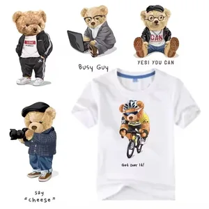 Cheap Sticker Wholesale Custom Bear Designs Logo Printing Plastisol DTF Ready to Press Heat Transfer Labels for T Shirts Clothes