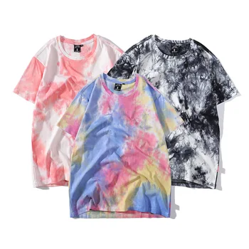 tie-dye t-shirt men's 2024 summer couple short sleeve ins loose oversize clothes round neck trendy casual mens clothing for men