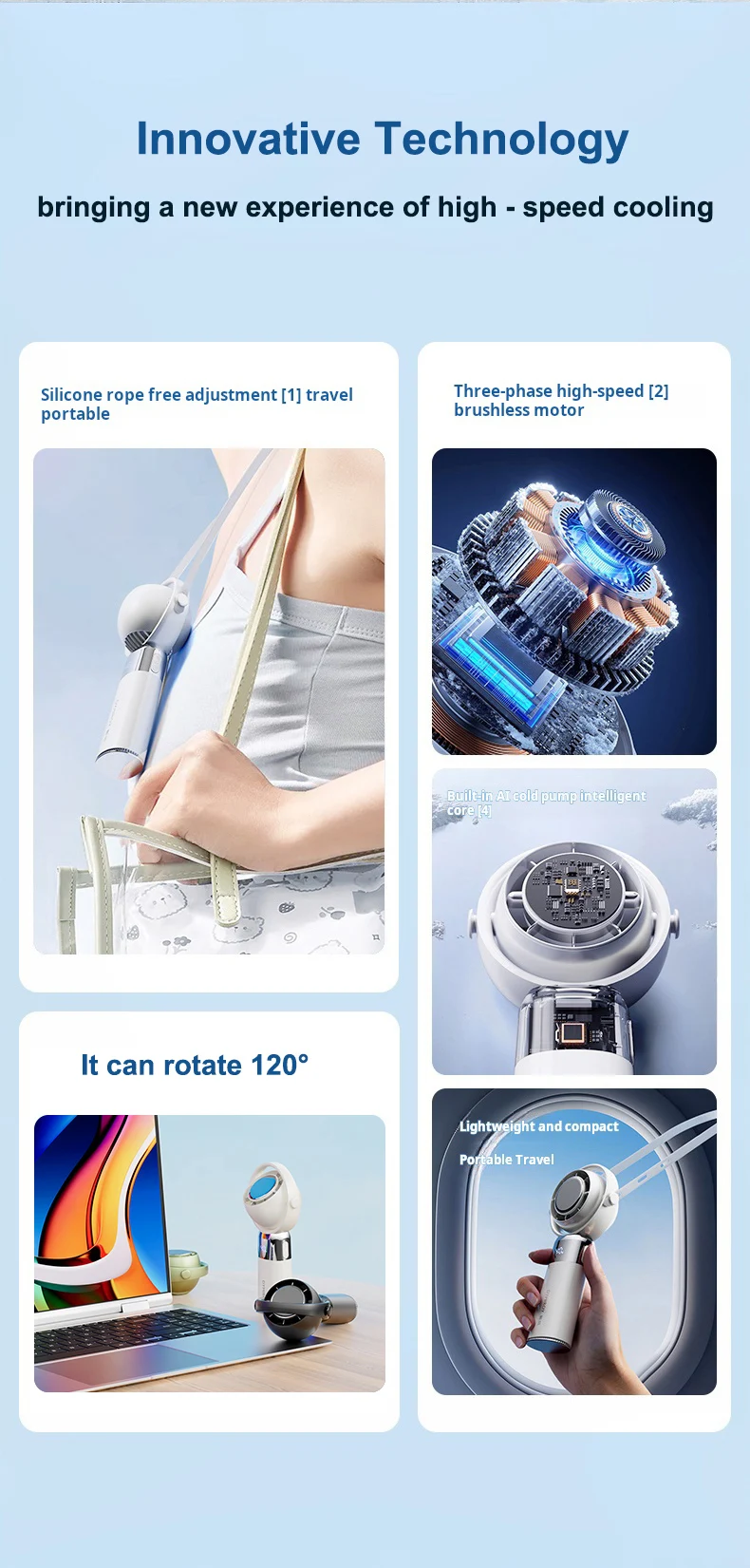 Portable Rechargeable Handheld Neck Fan With Cooling Ice Function_voghion.com