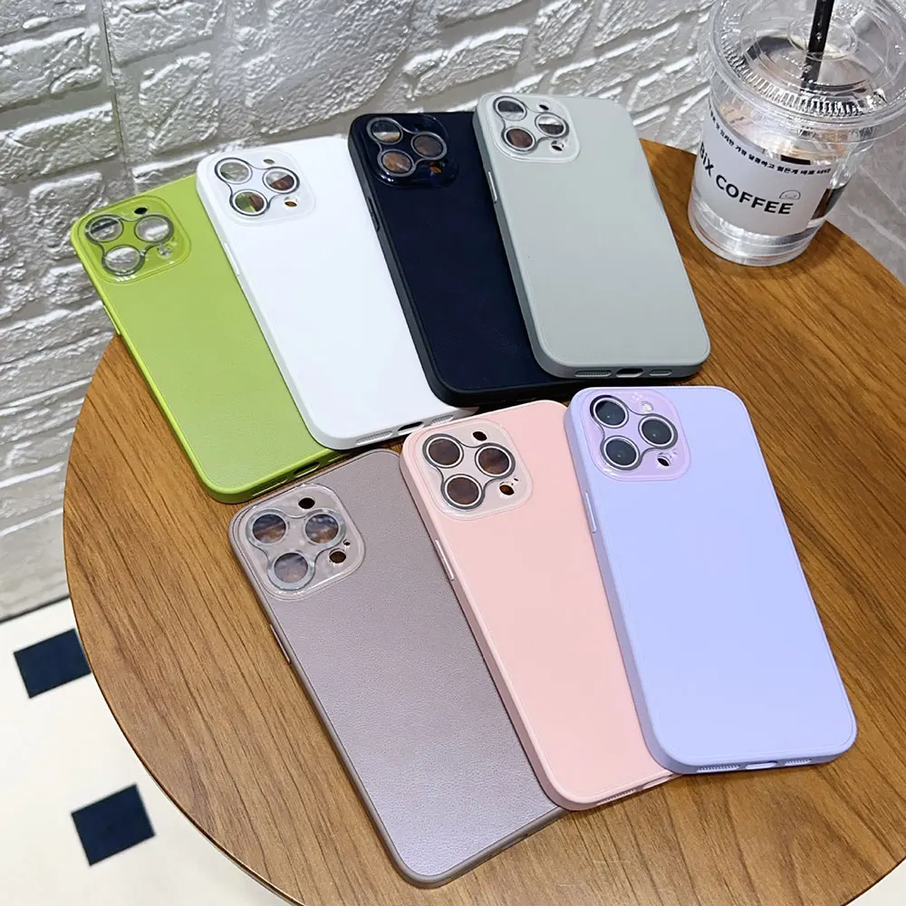 Leather Phone Case For Iphone 16 15 14 13 Plus Pro Max Candy Colors Simple Skin Friendly Camera Lens Protection Sjk591 Laudtec