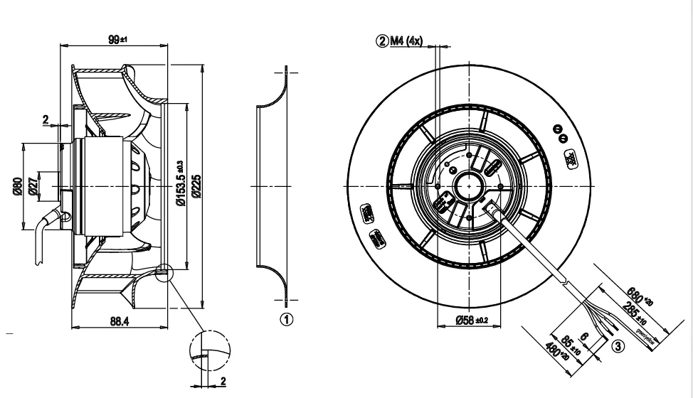 Centrifugal Fan, R2E225-RA92-48, 230 V, 1300m³ - detail 8