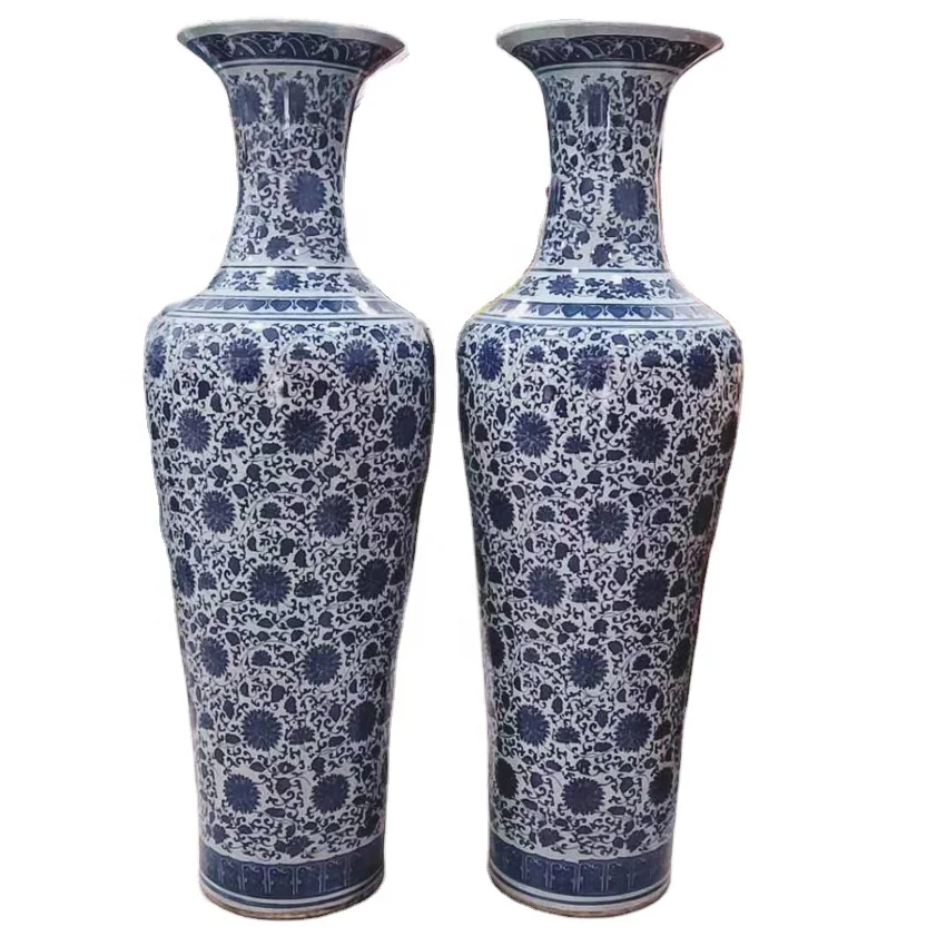 Фарфоровая Цветочная напольная ваза Jingdezhen художественный декор большая сине-белая керамическая для помещений и
