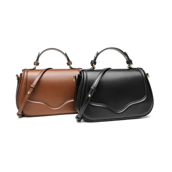 Women's New Fashion Two-Shoulder PU Leather Crossbody Bag Candy PU Lining Zipper Cross-Border All-Match Leisure Saddle Bag