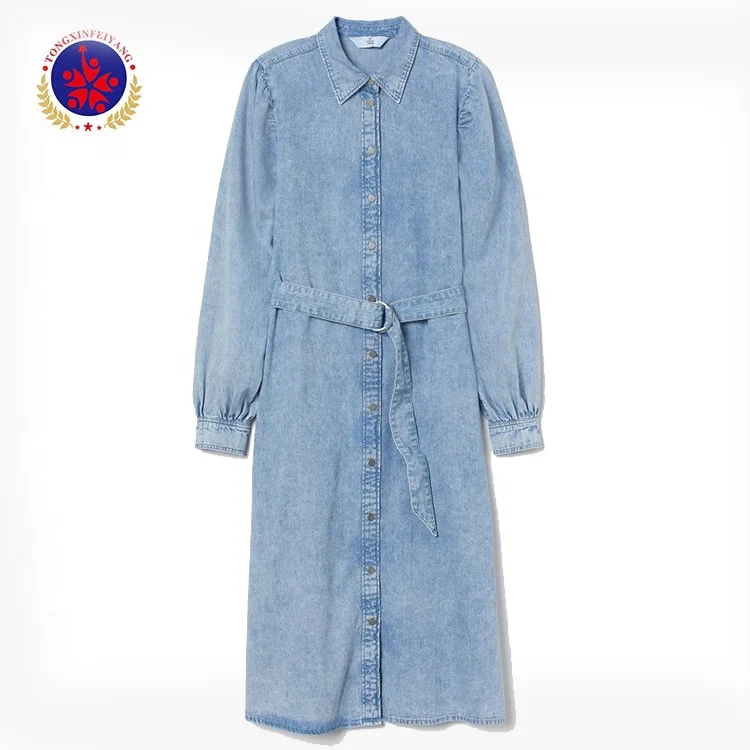 denim shirt dress with tie belt