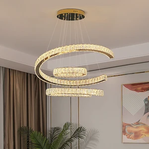 Luxury DIY LED Crystal Pendant Ring Light Middle Ceiling Chandelier for Indoor Lighting for Shop Bar Restaurant Hotel Bedroom