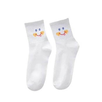 Socks female mid-tube small white socks for autumn and winter models Japanese cute cartoon clouds college style ins all-mat