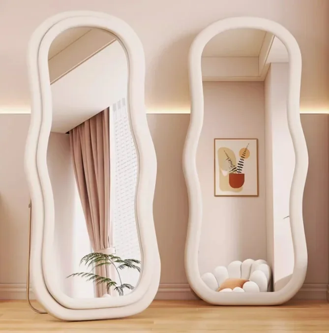 product modern luxury full body decor flannel framed wave shaped standing bathroom wall mirror for dressing-5