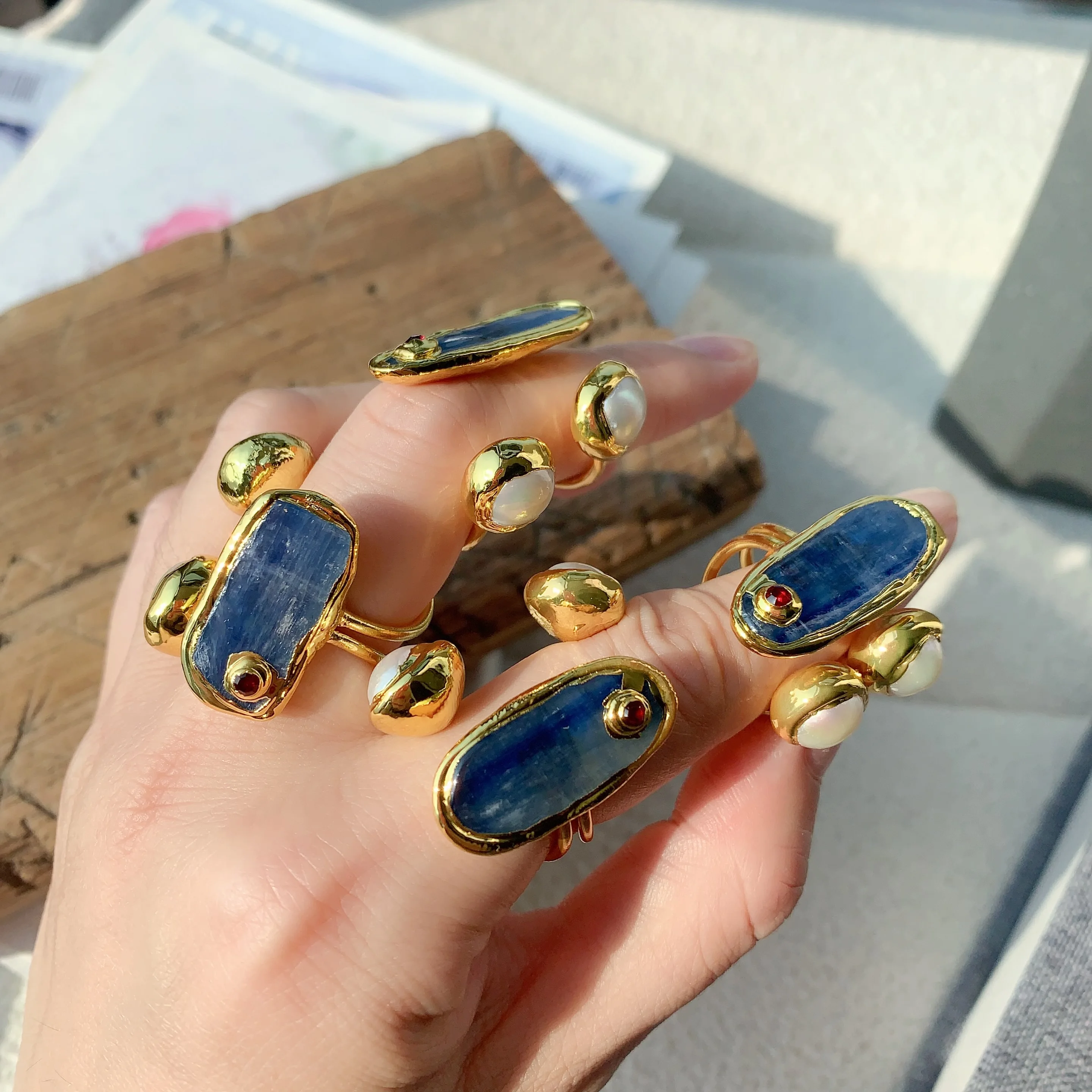 Anillo ajustable de oro de moda para mujer, anillo de perla