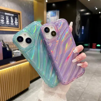 Color irregular TPU semi transparent water ripple waterproof diy decoration laser design cell phone cases for iPhone