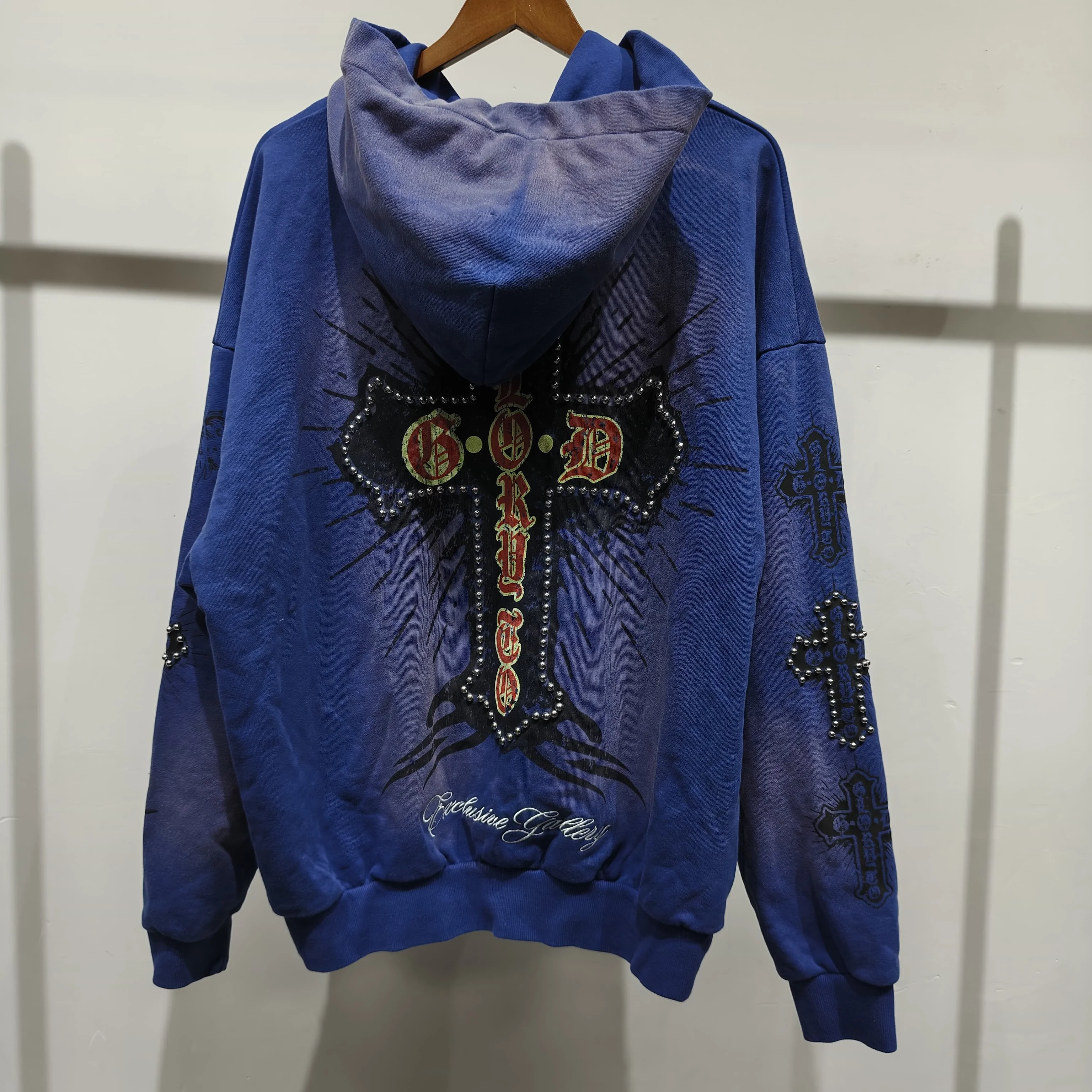 Custom 100% Cotton Oversized Men's Hoodie with Graphic Print and Rhinestones Y2K Streetwear Hoodie gallery 4