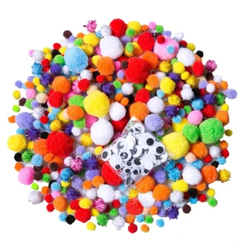 YM 1 YM 1600 Pcs Assorted Sizes Pompoms Multicolor Pom Poms Arts and Crafts Fuzzy Glitter Pompoms Balls for Crafts