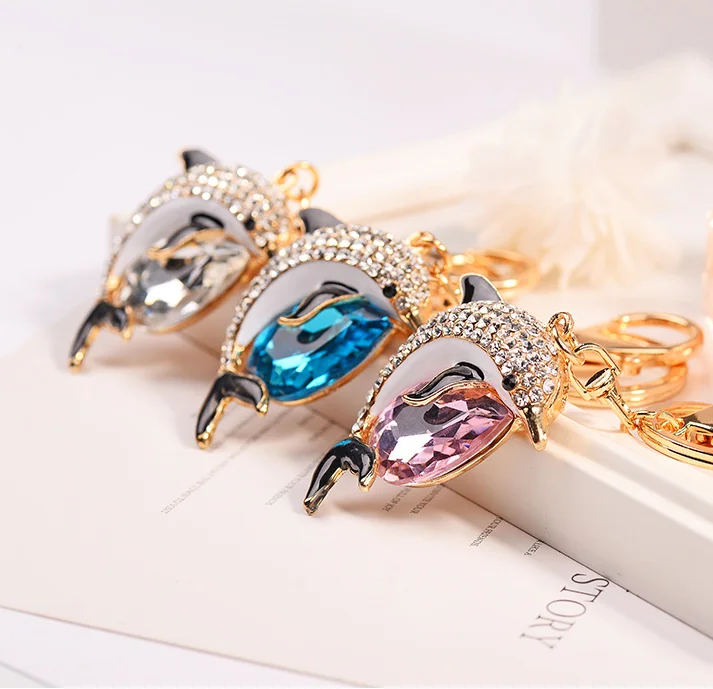 Модный металлический брелок в виде дельфина, Хрустальный брелок для ключей, аксессуары для рекламного подарка