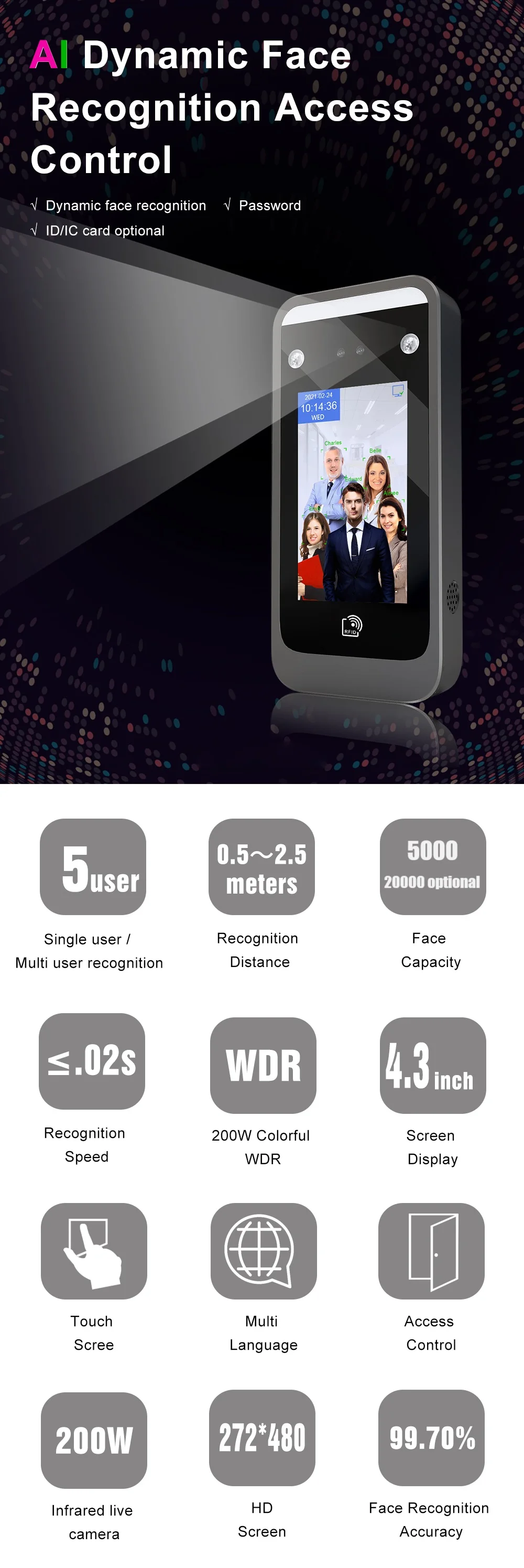 RJ45 WIFI Cloud Face Time Attendance and Access Control With Free ...