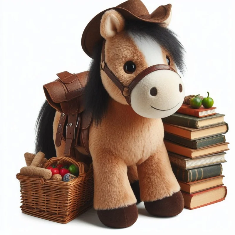 OEM Customize Simulation Plush Cute Brown Standing Horse Animal Toy With Long Tail