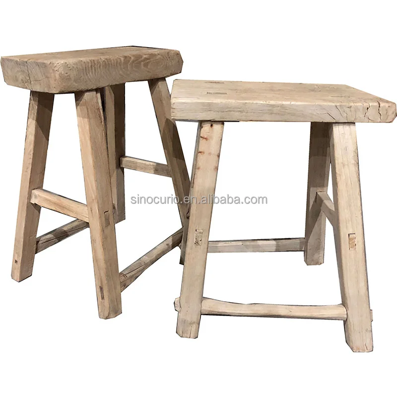 Antique Vintage Recycled Elm Wood Natural Strong Pub Counter Bar Stools