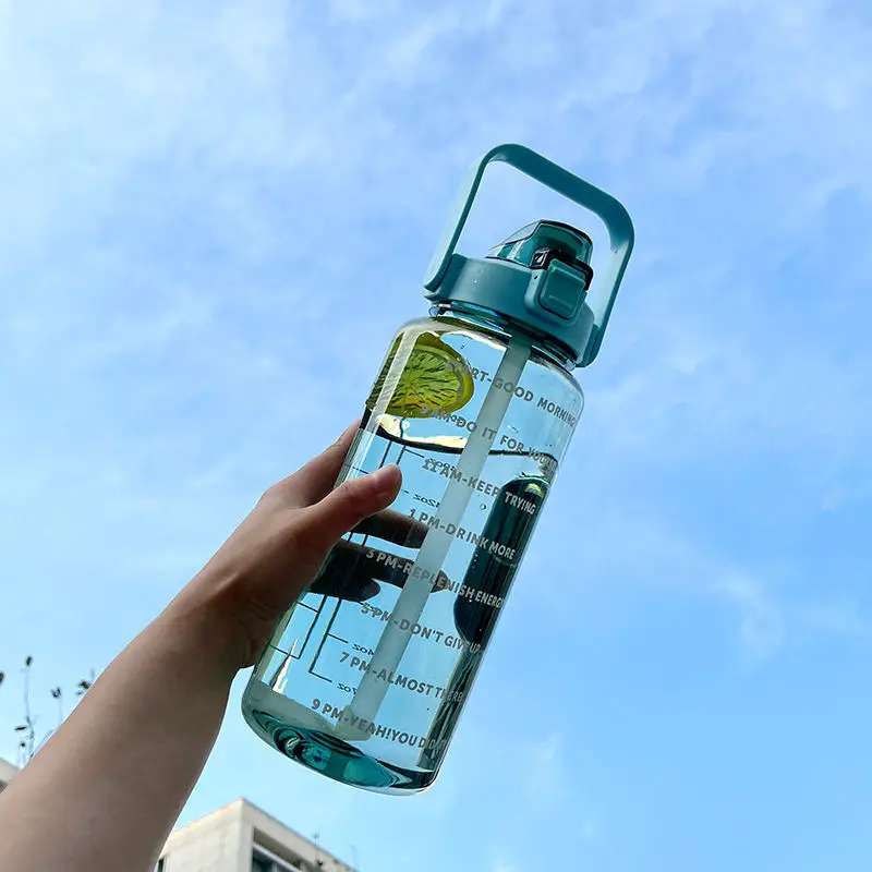 2L Fitness-Wasserflasche Mit Motivationsspruch & Zeitmarkierung – BPA-frei, Auslaufsicher, Mit Tragegriff