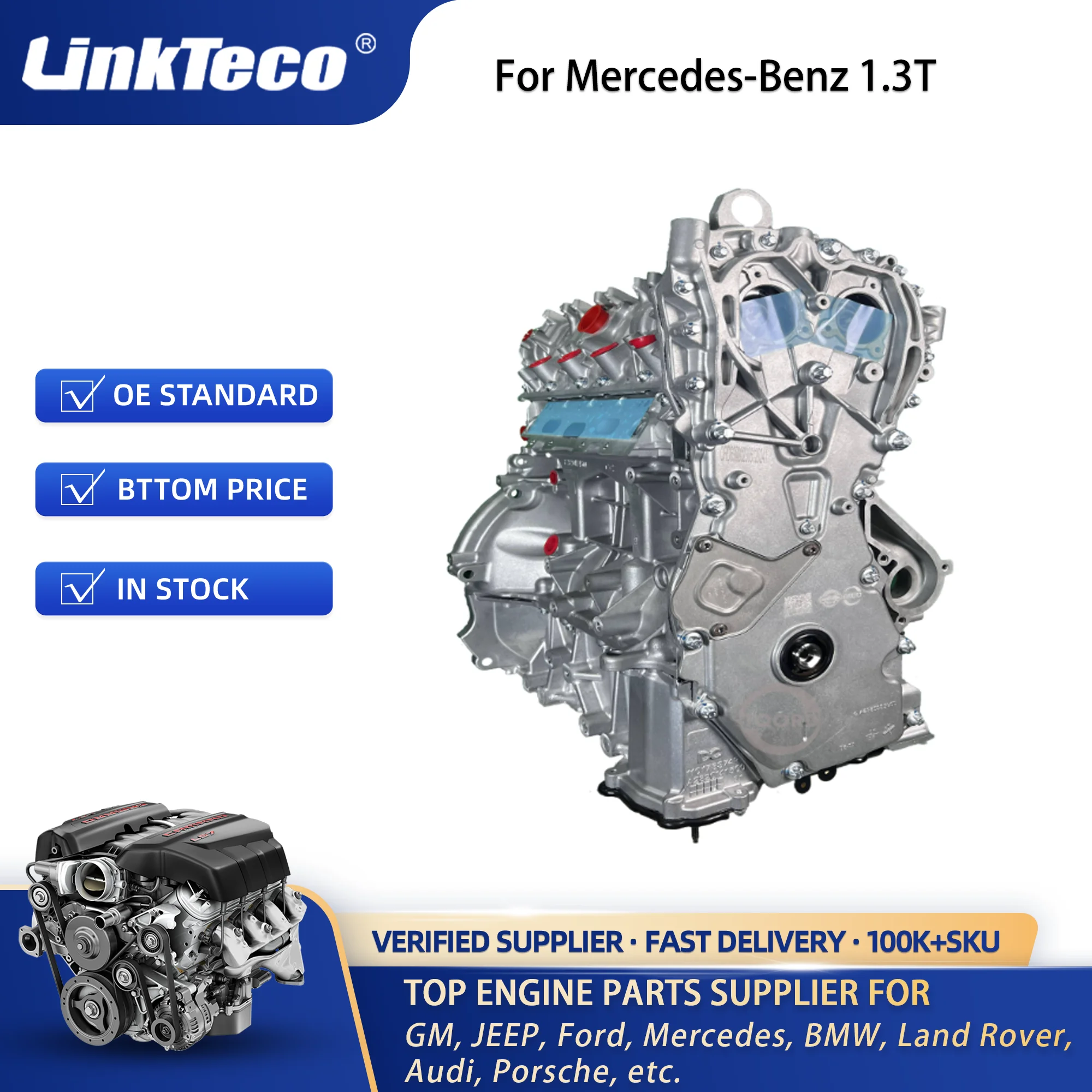 Linkteco Auto Engine Assembly for Mercedes Benz M282.914 1.3T  A180 B180 A200 B200 282914 92228291402 92228291404 92228291403
