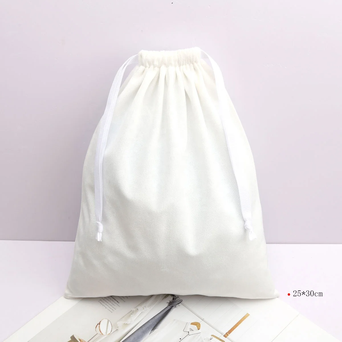High Quality White Soft Velvet Pouch Handbag Hair Dryer Clothes Dust Bag  Reusable Drawstring Velvet Flannel Packing Bag