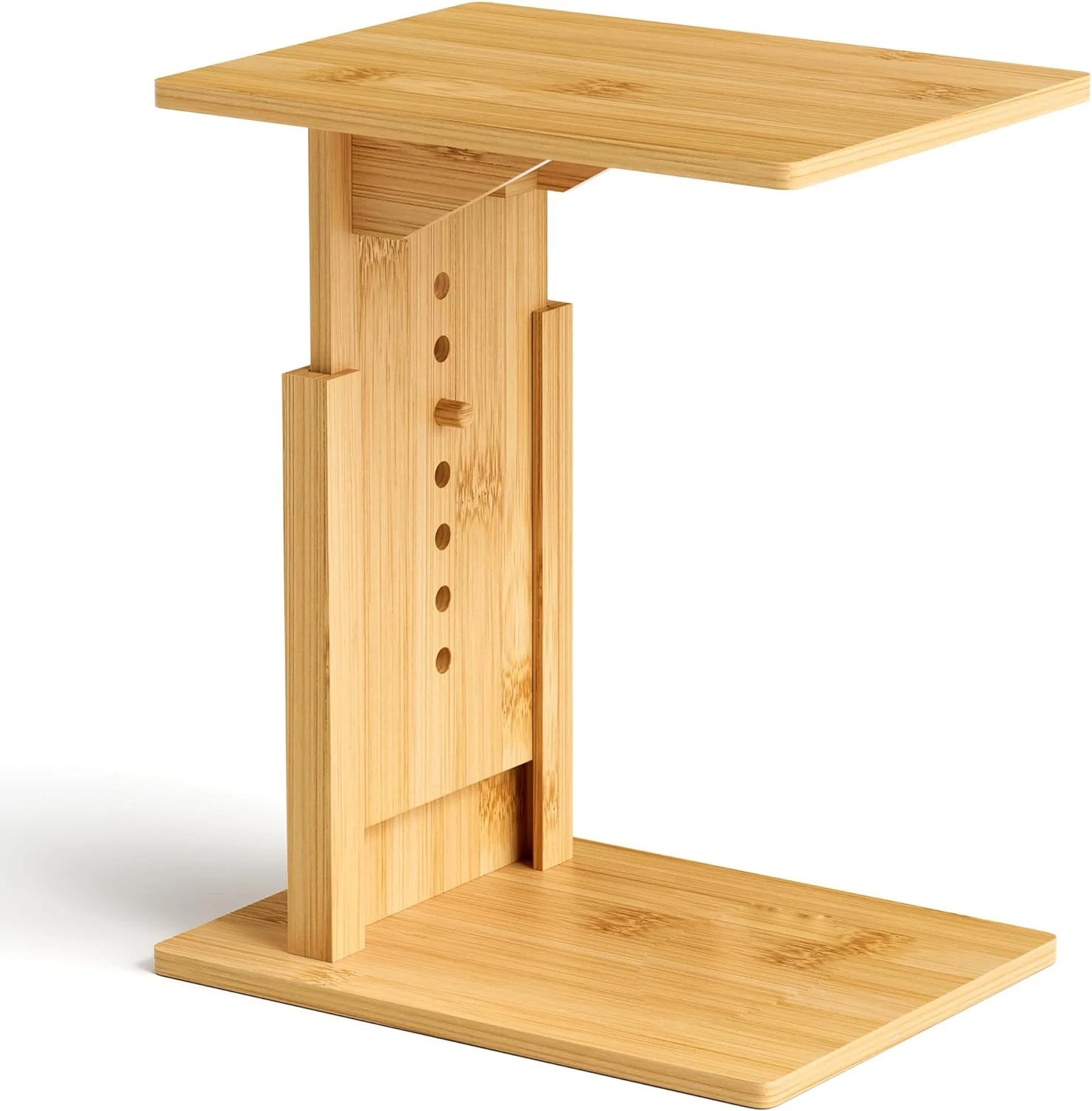 Modern Adjustable Wooden C-Shaped Side Table behind Couch Table Tray Bamboo End Table for Living Room Furniture