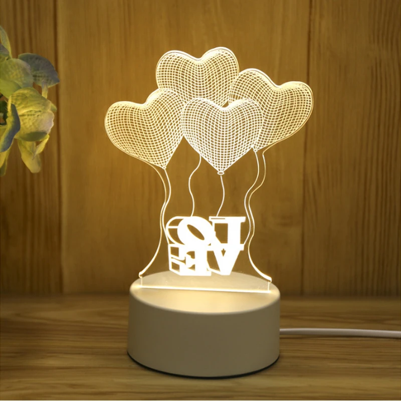 Amour romantique 3d Acrylique Led Lampe Pour La Maison Enfants Lumière de Nuit  Lampe de Table Anniversaire Fête Décor Saint-Valentin Lampe de Chevet