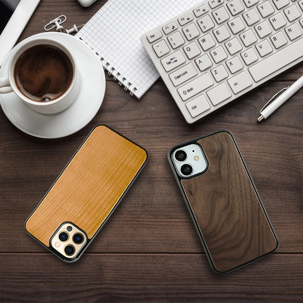High Quality Blank Natural Wood Cell Phone Case Luxury Shockproof Soft TPU Bumper For iPhone 11 12 Pro 13