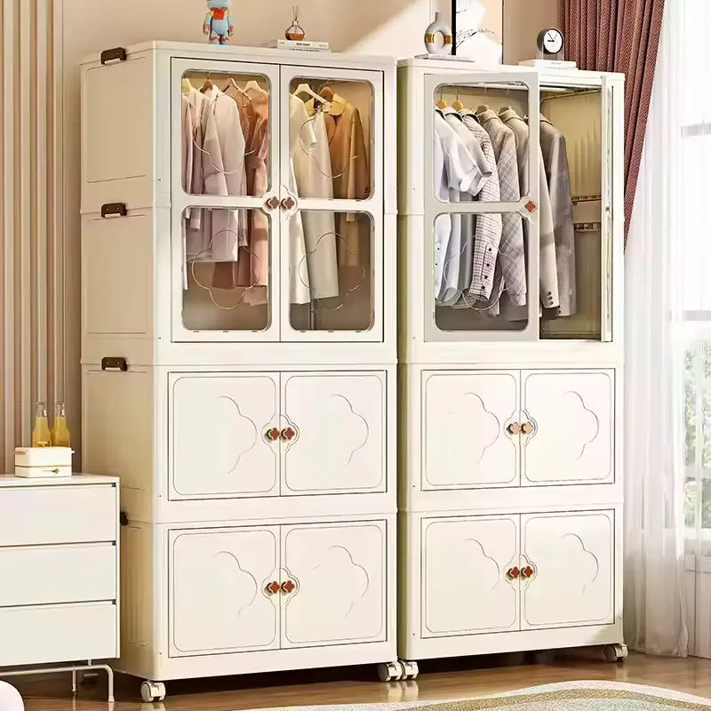 Foldable Plastic Organizer Wardrobe Cabinet for Home Portable Baby Toys Children's Clothes Storage Rectangle Fordable Injection supplier