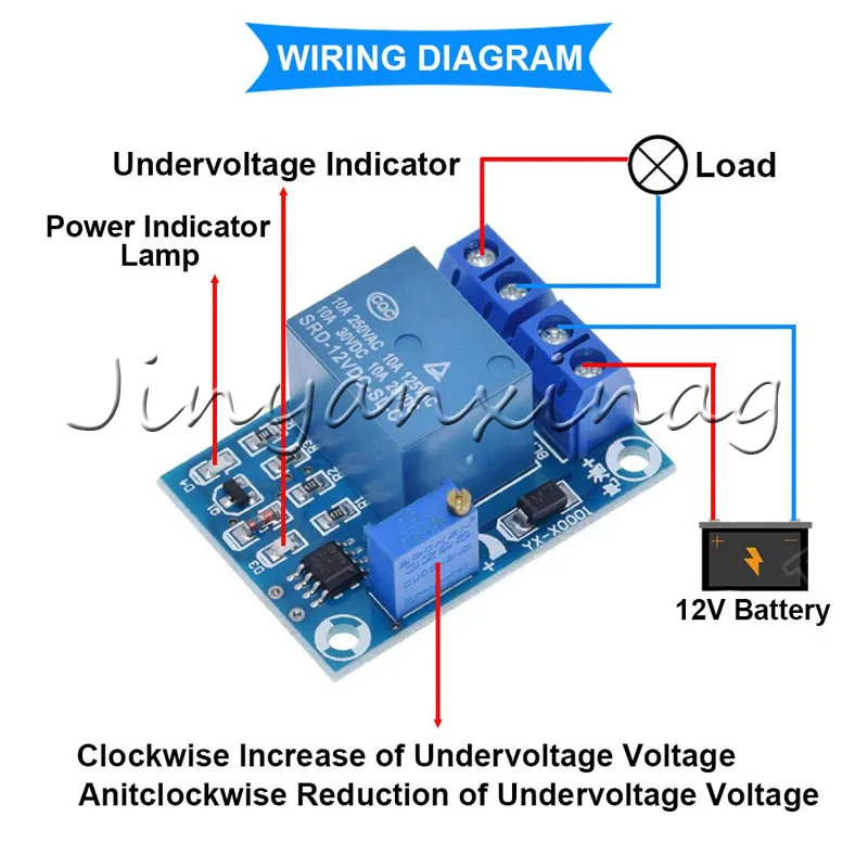 Under-Voltage Switch Module Laptop Battery Charging Controller Protection Board Module DC 12V 24V 36V 48V 10A Power Battery Controller Emergency Automatic Switch Module for Incubator 