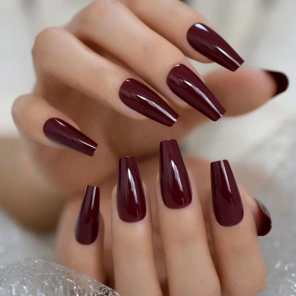 Long Coffin Design Nails Art Tips Square Pure Color Chocolate Brown  Fingernails Shiny Fake Nail Manicure 24ct L5586 - Buy Nail Art Tips,Coffin  Nails,Nail Tip Product on Alibaba.com