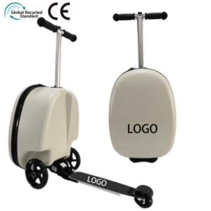 19 Inch Hardshell Ride on Luggage with Scooter Suitcase for Girls Carry on Compliant with LED Light up Wheels