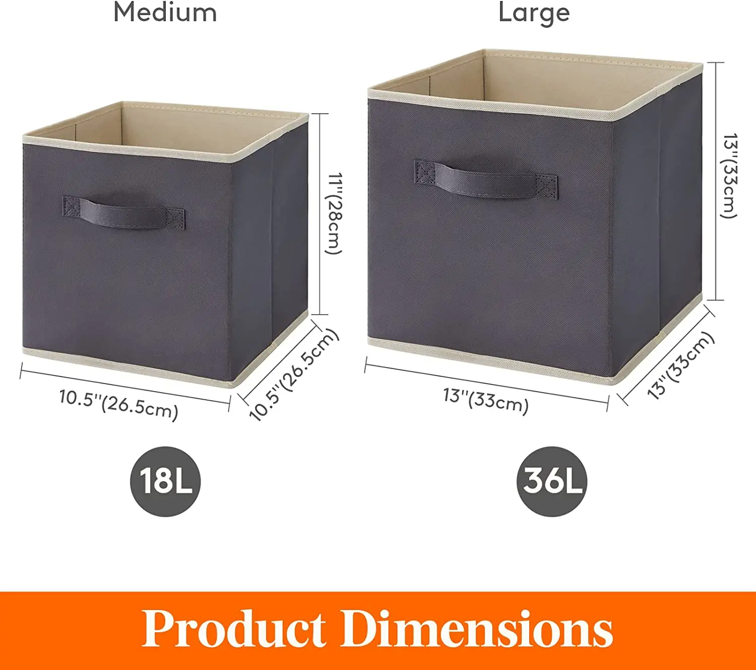 Foldable Bins Storage Organizers Cube Box Non Woven Grey Fabric Storage