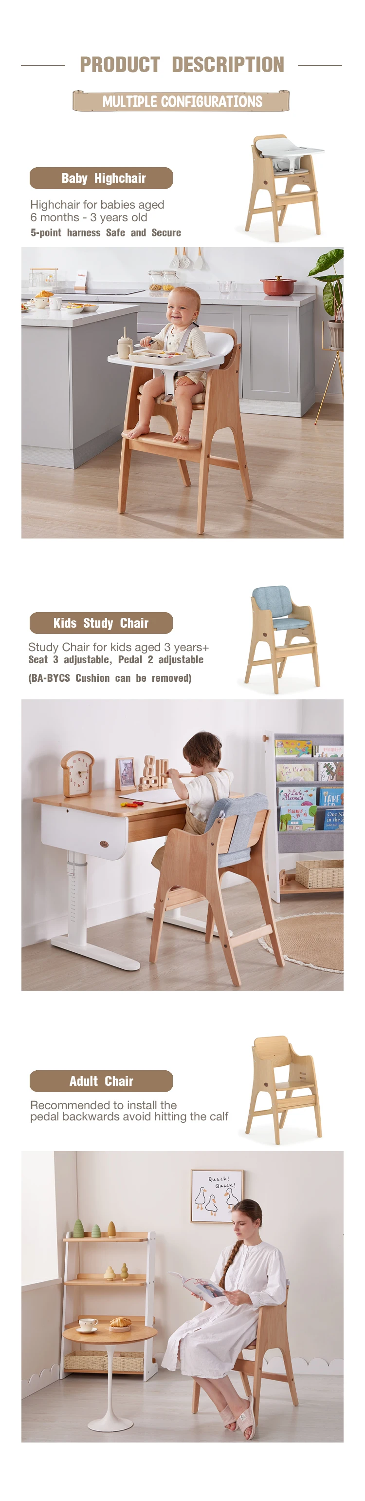Only B2b Boori Multi-function Adjustable Wooden Adult Baby Feeding Eat ...