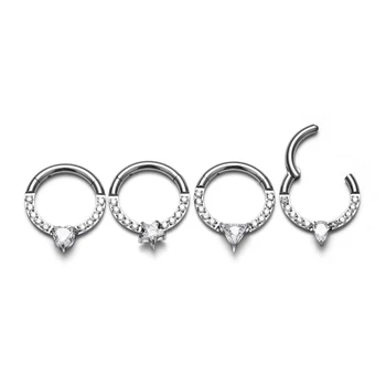 G23 Titanium Nose Septum Rings With CZ 16G Clicker Ring Crystal Fashion Earrings Helix Lobe Conch Daith Ear Piercing Jewelry