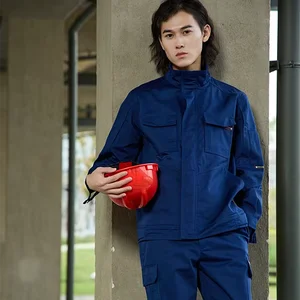 CVC Unisex Anti-static Customized Reflective Zipper Uniforms Construction Factory Workwear