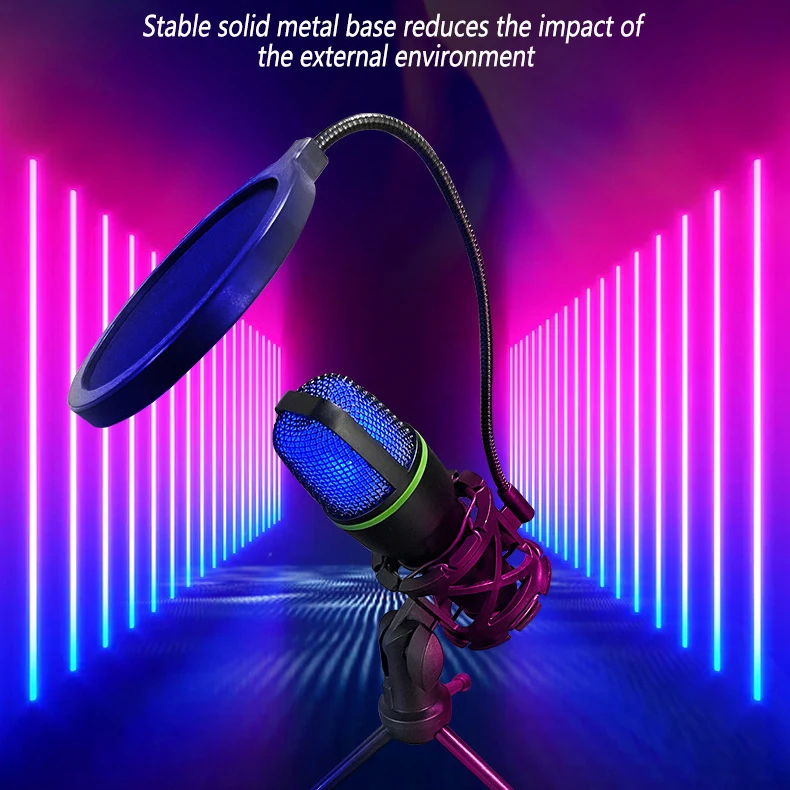 GAM-ME4 Private Model USB Condenser Microphone Kit with RGB Light Computer Recording Live Broadcast Karaoke Noise Reduction
