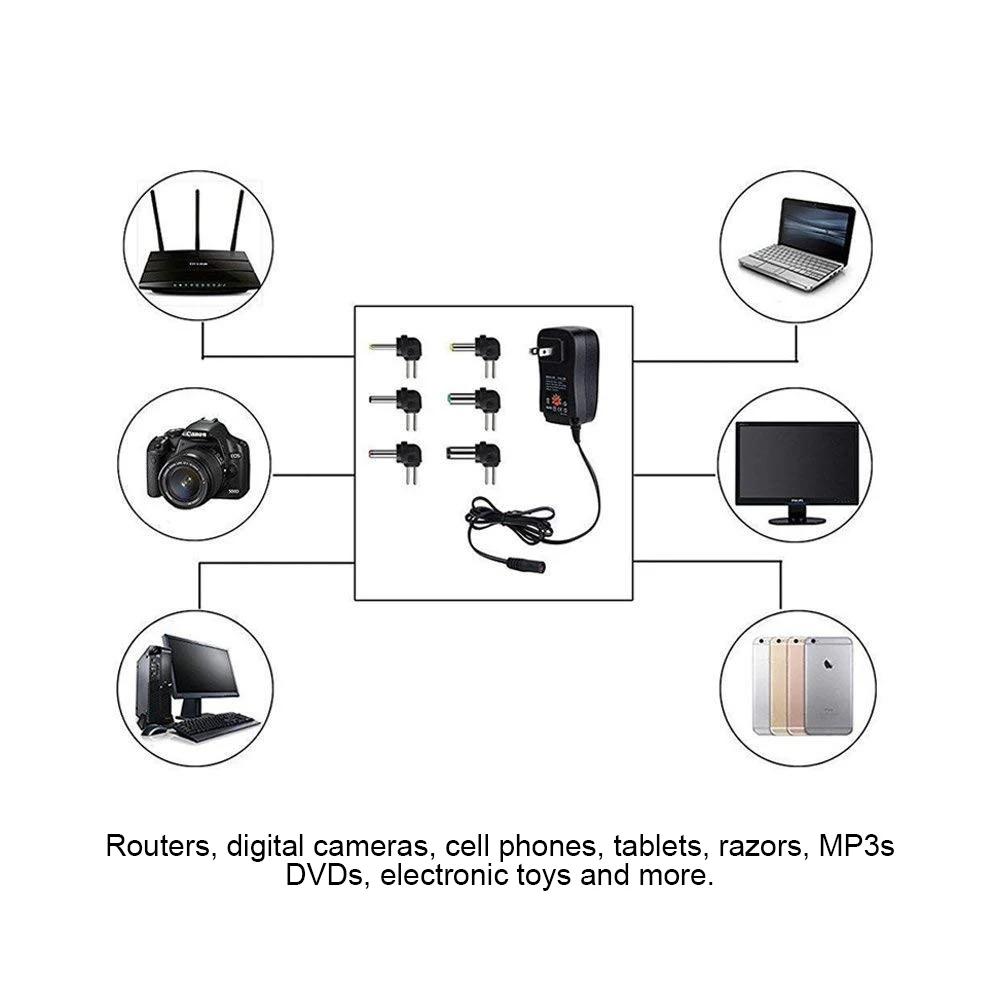 30W Multifunctional Power Adapter 3-12V Adjustable Voltage Power Supply for Monitoring, Routers, Electronic Toys, and more details