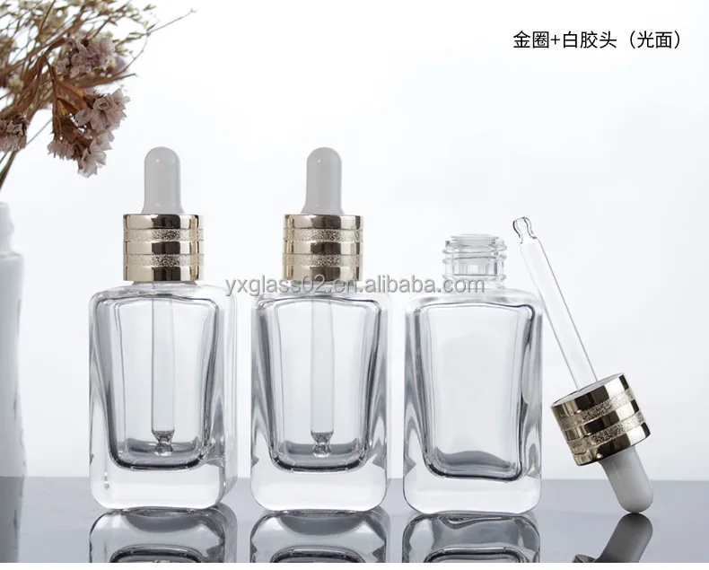 Essential oil glass bottle Same style EsteL Square Serum glass bottle Luxury Square cosmetic packaging Dropper Bottle details