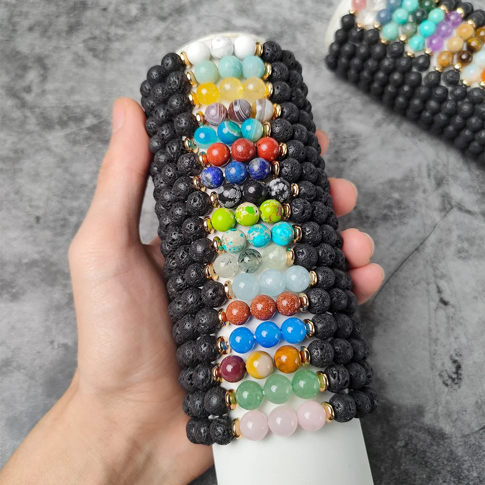 8mm Lava Rock Bracelet Bead Chakra Bracelet Vocano Essential Oil Diffuser  Aromatherapy Healing Crystal Stone Bead Bracelet