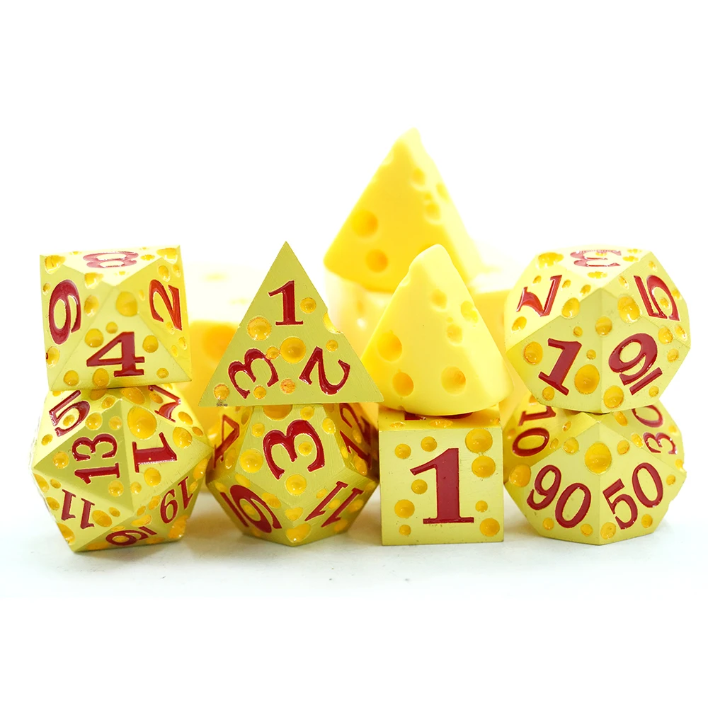 Gold Cheese Polyhedral Metal Dice Set With Red Number Custom Logo 6 Sided 20 Sided for Board Games