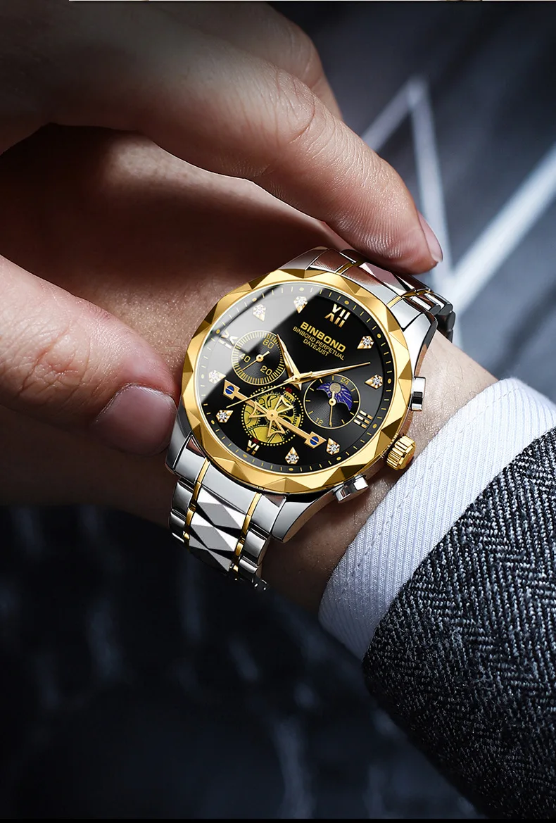 BINBOND B1236高級多機能クォーツ時計多用途ファッション時計6ピン