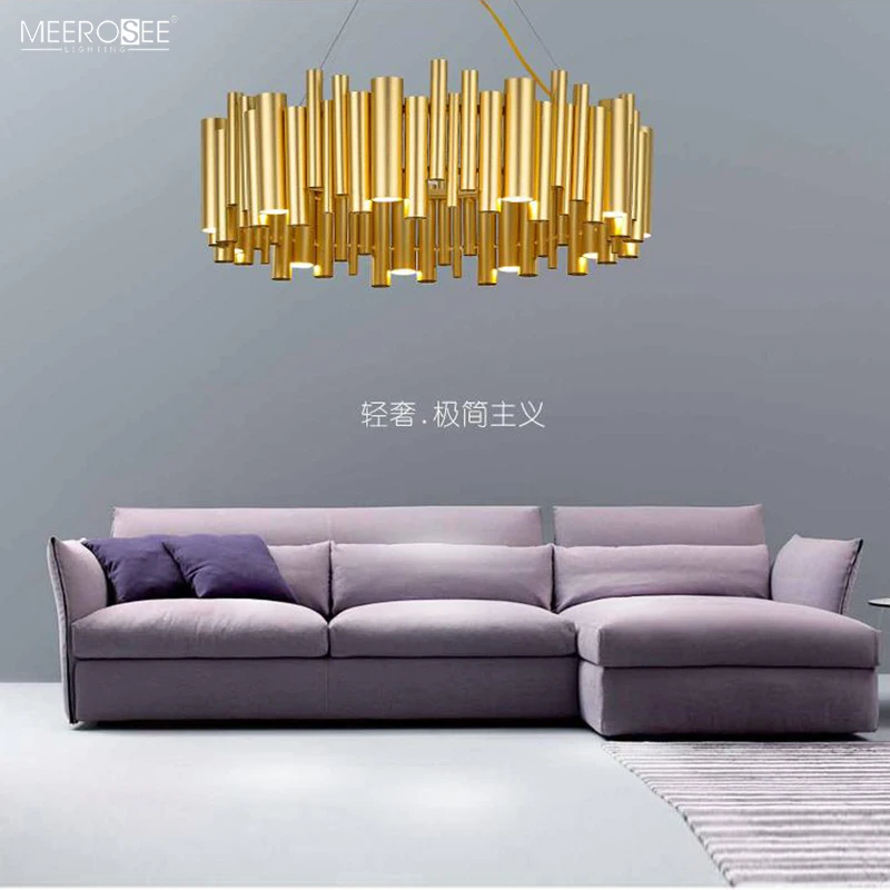 Meerosee Modern Luxurious Round Chandelier Aluminum Pendant Light Golden Color Tube Decor Light MD86760